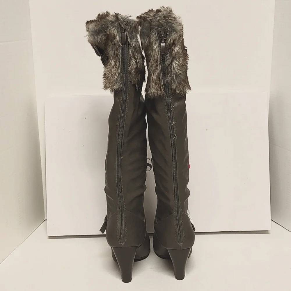 10 Women's Faux Fur Boots Grey Gray - Picture 2 of 6